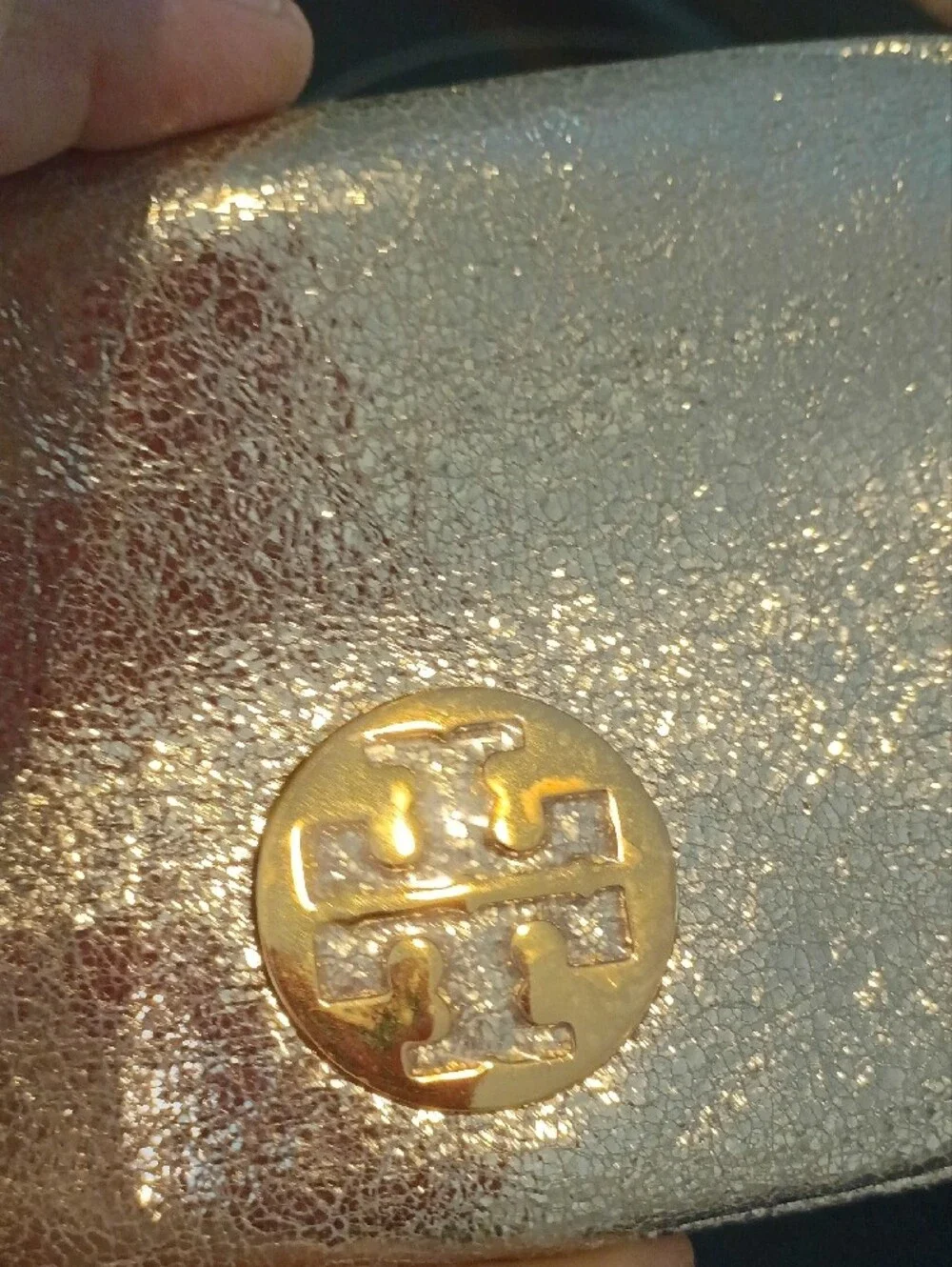 Tory Burch Gold Metallic Logo Cosmetic Pouch